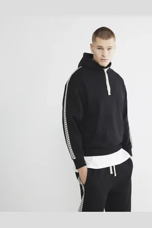 River Island Mens Aztec Tape Open Hem Hoodie
