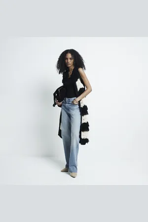 River Island Womens Fringe Knit Stripe Longline Cardigan