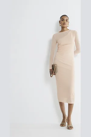 River Island Womens Long Sleeve Mesh Midi Dress