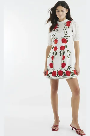 River Island Womens Short Sleeve Floral Applique Mini Dress