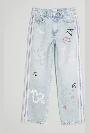 River Island Girls Graffiti Straight Jeans
