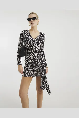 River Island Womens Abstract Print Tie Detail Mini Dress