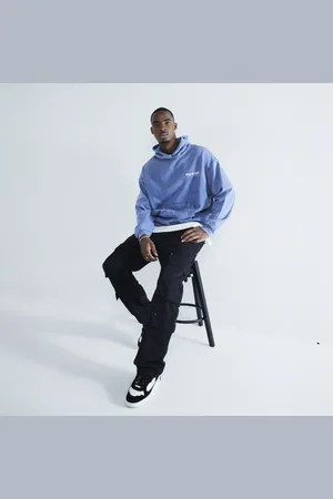 River Island Mens Oversized Washed Ame Le Nuit Hoodie