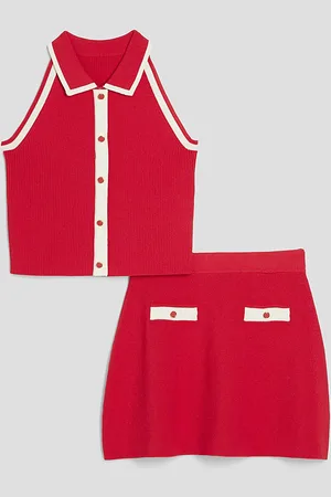 River Island Girls Button Top And Skirt Set