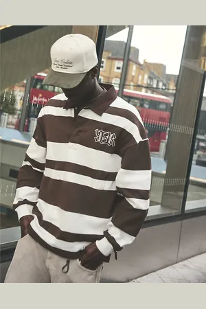 River Island Mens Oversized Stripe Rugby Polo Sweatshirt