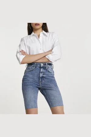 River Island Womens Denim Longline Mom Bum Sculpt Shorts