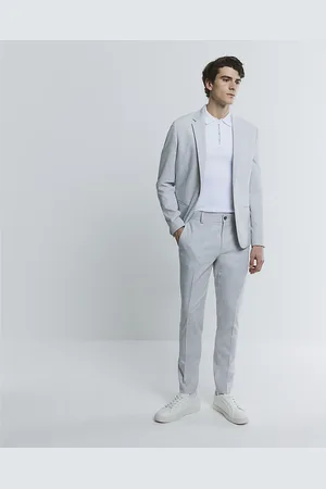 River Island Mens Skinny Fit Textured Suit Trousers