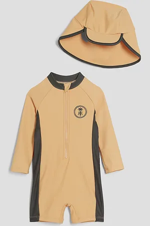 River Island Mini Boys Palm Swim Rashsuit & Hat Set