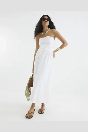 River Island Womens Pleated Bodice Bandeau Midi Dress
