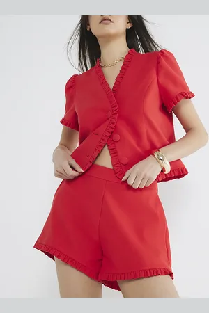 River Island Womens Linen Blend Frill Tailored Shorts