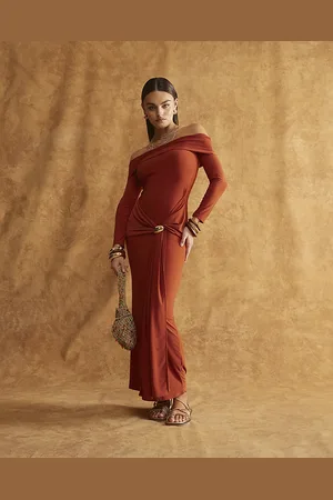 River Island Womens Rust Bardot Trim Maxi Dress