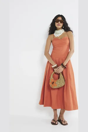 River Island Womens Rust Sleeveless Strappy Corset Midi Dress