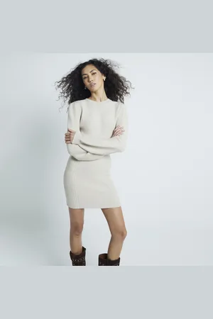 River Island Womens Crew Neck Ribbed Mini Jumper Dress