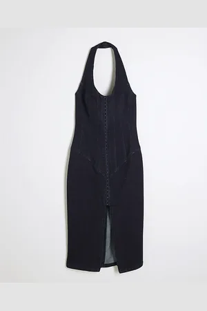 River Island Womens Petite Denim Halter Neck Corset Dress