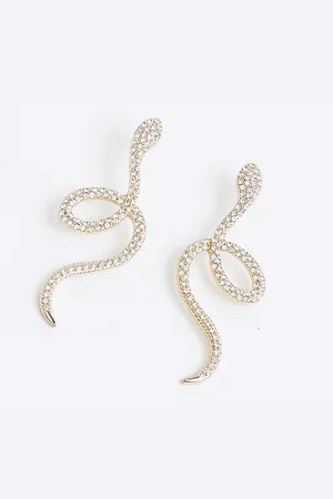 River Island Womens Diamante Snake Drop Earrings