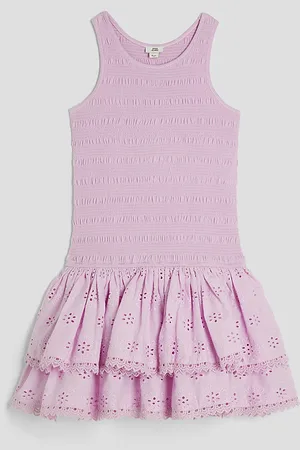 River Island Girls Shirred Broderie Rara Dress