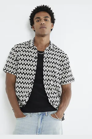 River Island Mens Short Sleeve Mono Diamond Crochet Shirt
