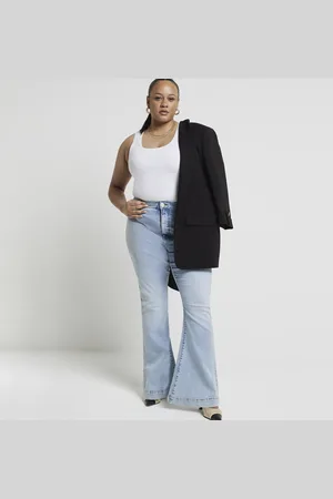 kind society River Island Womens Plus Mid Rise Tummy Hold Flare Jeans
