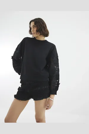River Island Womens Long Sleeve Lace Detail Sweatshirt