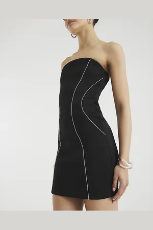 River Island Womens Diamante Scuba Bandeau Mini Dress