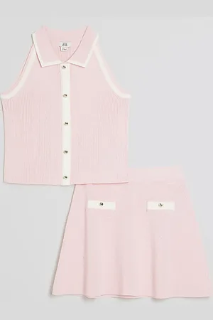 River Island Girls Button Top And Skirt Set