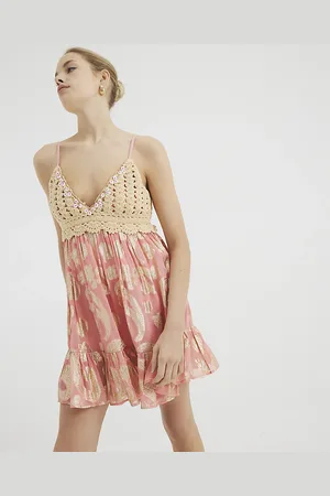 River Island Womens Crochet Mix Printed Mini Beach Dress