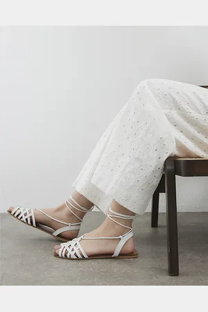 River Island Womens Leather Caged Tie Up Flat Sandals