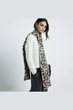 River Island Womens Leopard Fluffy Skinny Scarf