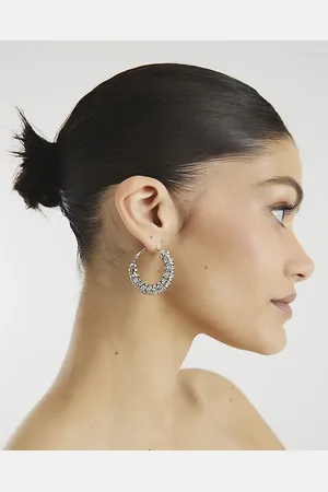 River Island Womens Metal Beaded Hoop Earrings
