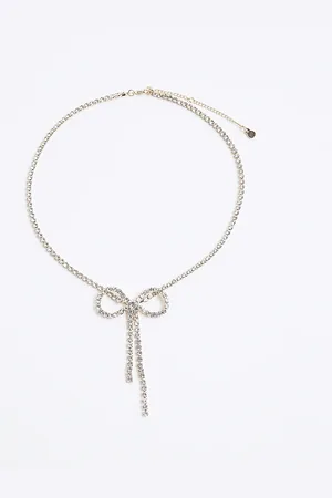 River Island Womens Bow Rhinestone Necklace