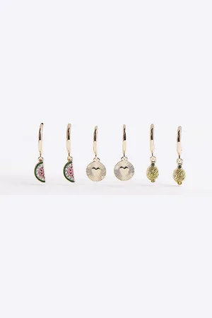 River Island Womens 3 Pack Drop Hoop Fruit Earrings