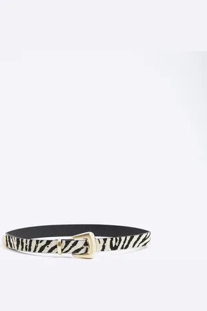 River Island Womens Leather Square Buckle Zebra Belt