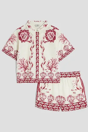 River Island Girls Bordered Printed Shirt Set