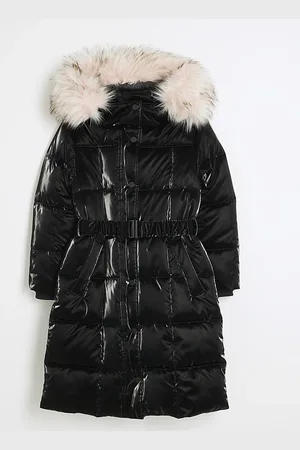 River Island Girls Pink Faux Fur Puffer Coat
