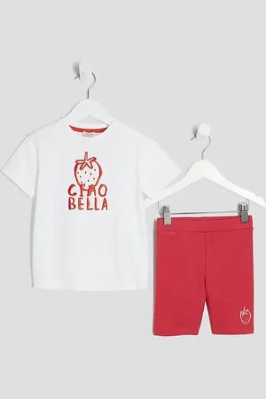 River Island Mini Girls Ecru Ciao Bella T-Shirt Set