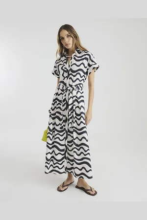 River Island Womens Printed Short Sleeve Midi Shirt Dress