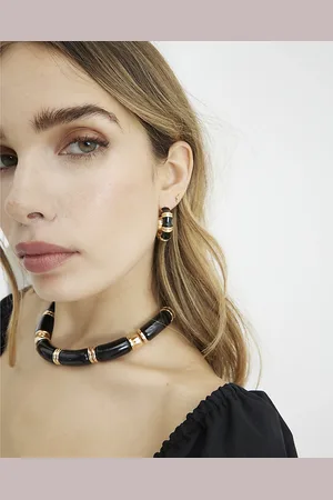 River Island Womens Enamel Bamboo Hoops Earrings
