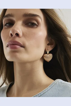 River Island Womens Ridged Heart Drop Earrings