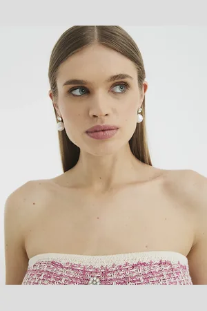 River Island Womens Pave Pearl Ball Drop Earrings