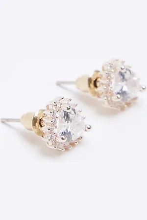 River Island Womens Rose Diamante Heart Stud Earrings