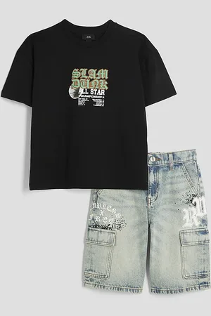 River Island Boys Baller Denim Shorts Set