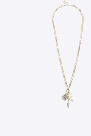 River Island Womens Metal Long Charm Cluster Necklace