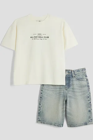 River Island Boys Basketball Denim Shorts Set