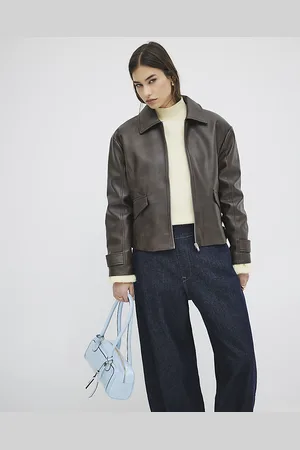 River Island Womens Faux Leather Distressed Bomber Jacket