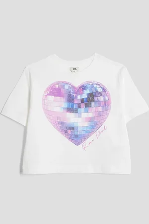 River Island Girls Disco Heart Crop T-Shirt