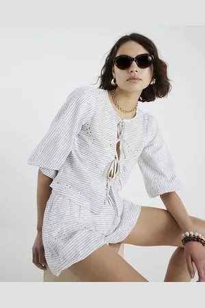 River Island Womens Stripe Cutwork Top And Shorts Set