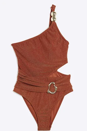 River Island Womens Glitter One Shoulder Swimsuit