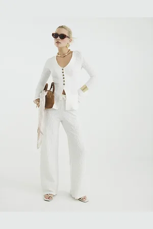 River Island Womens Textured Wide Leg Trousers