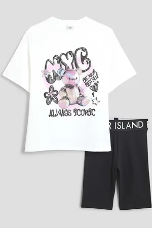 River Island Girls Bear T-Shirt Cycling Short Set