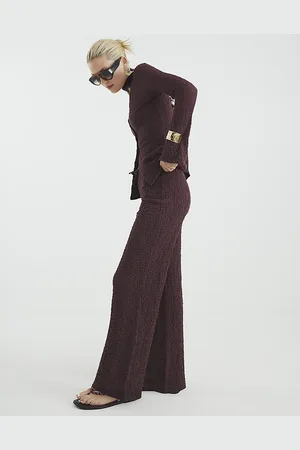 River Island Womens Textured Wide Leg Trousers